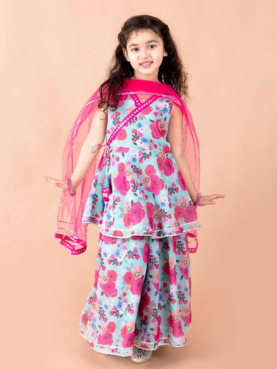 Pspeaches Girl&#39;s Cotton Kurta &amp; Plazoo (Sha-Blue Multi GGT-3 ...