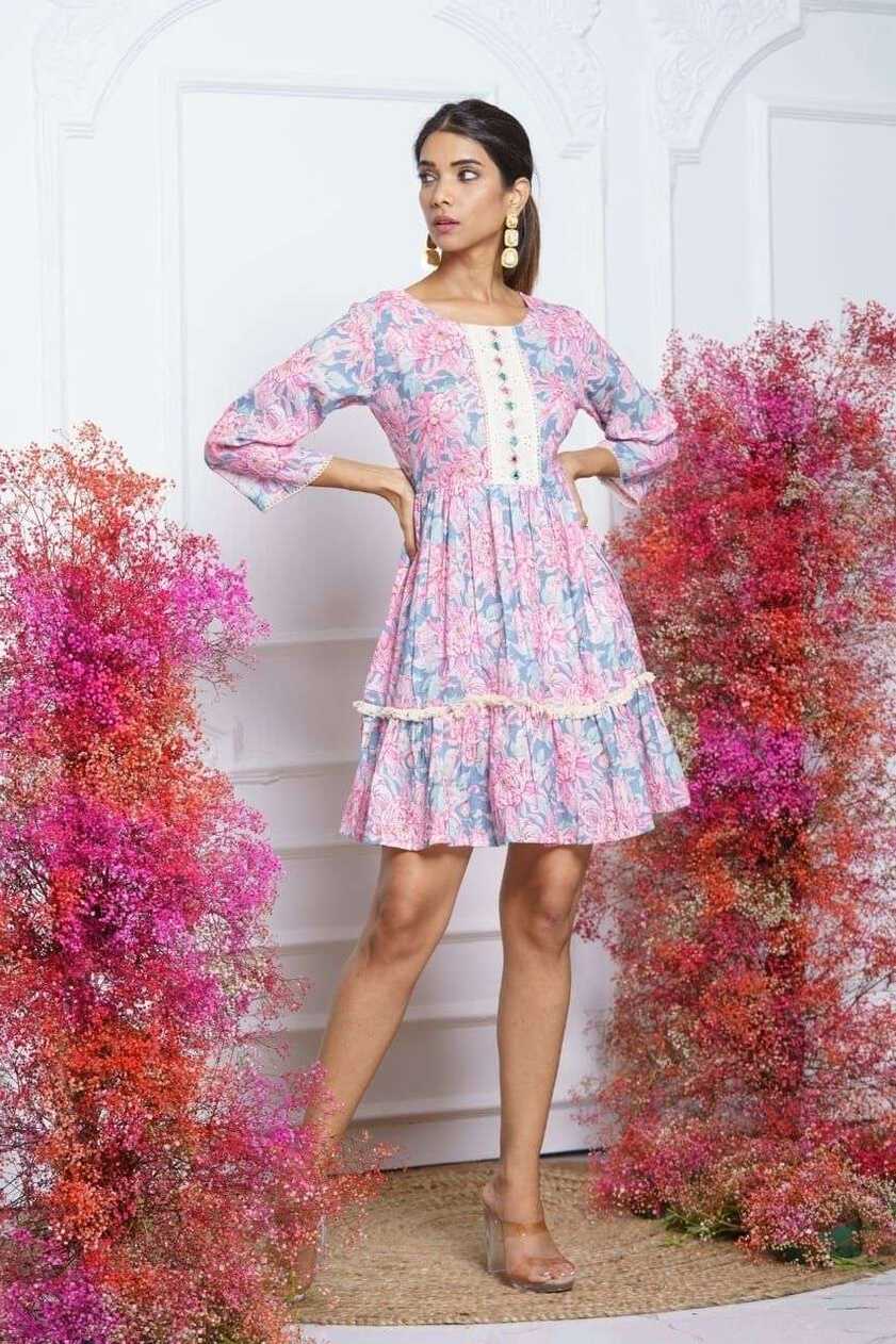 Psyna D 1805 Fancy Linen Print Stylish Short Frock Size Set Supplier