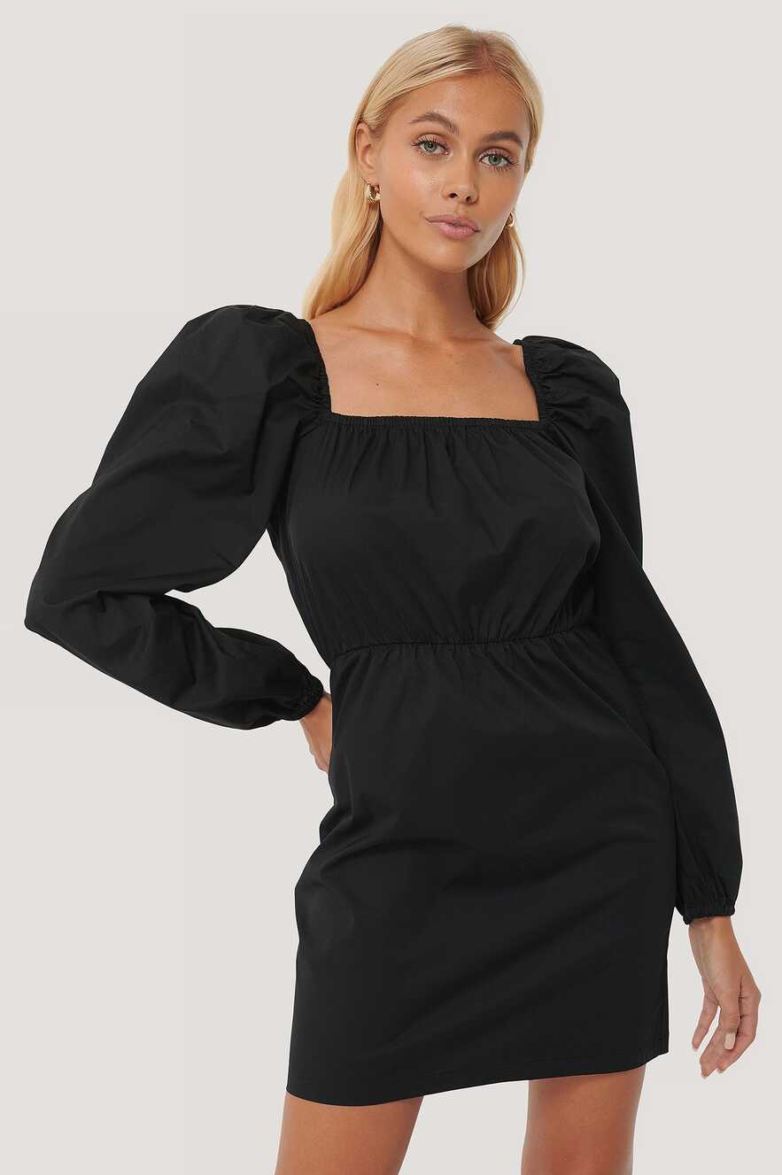 Puff Sleeve Square Neck Dress Black | NA-KD