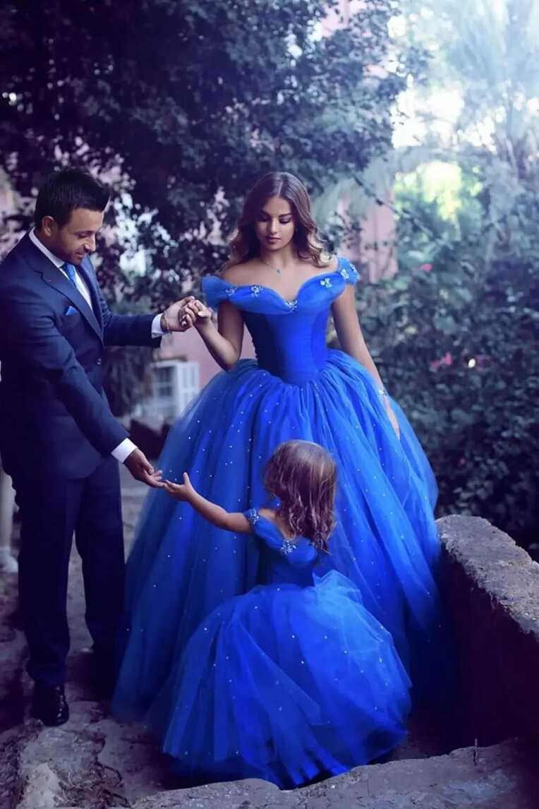 Puffy Royal Blue Prom Dresses Glamrous Cinderella Ball Gown Sexy ...