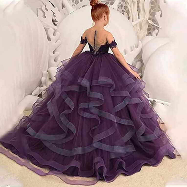 Puffy Tulle Lace Ball Gown Flower Girl Dresses Long Sleeve Girl ...