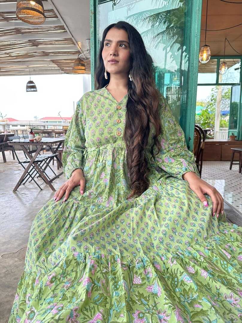 Pure Cotton Long Maxi Dress Indian Block Print Colourful Summer ...