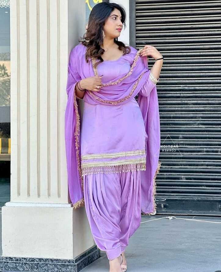 Pure Silk Purple Designer Simple Punjabi Patiala Salwar Suit Lace ...