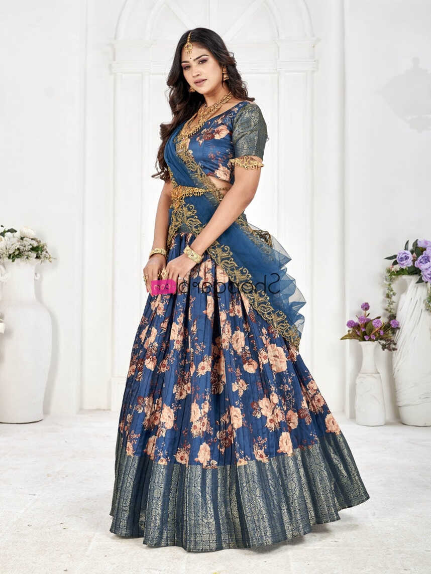 Pure South Indian Half Saree Style Lehenga Choli With Voni