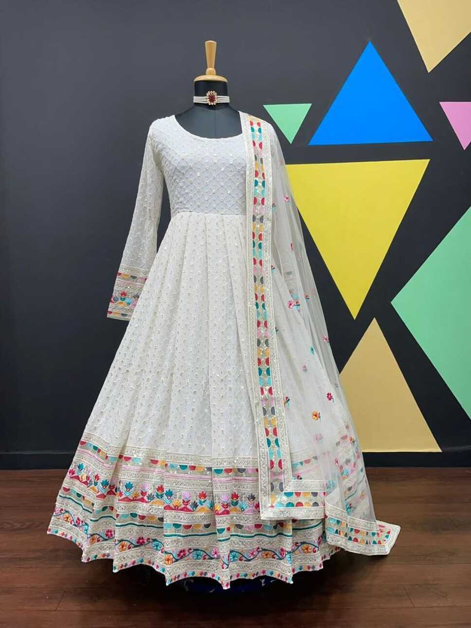 Pure Traditional look designer gown at affordable rate in White ...