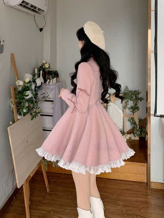 Purpdrank - Warm Winter Pink Sweet Elegant Dress Women Lace ...