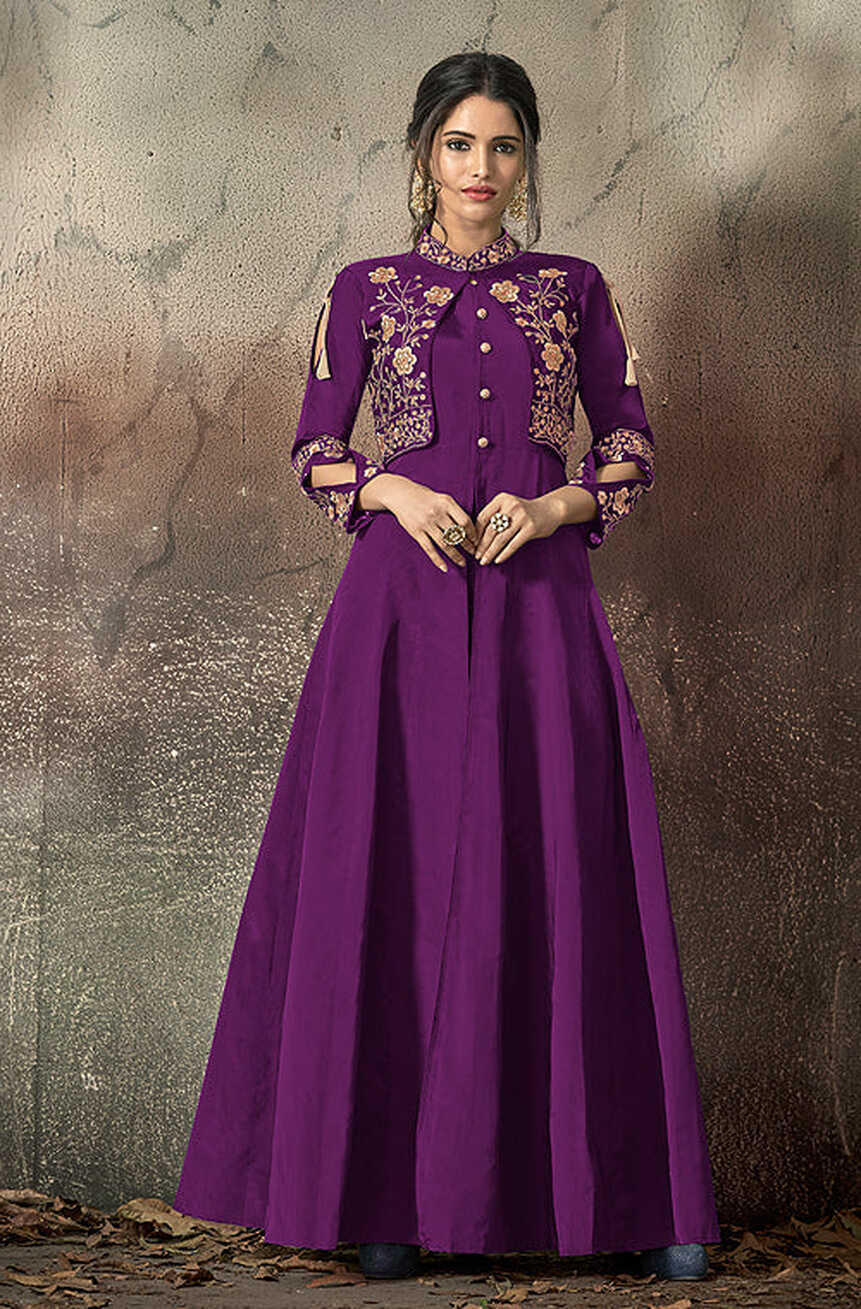 Purple Designer Embroidered Taffeta Silk Party Wear Gown | Saira&#39;s ...