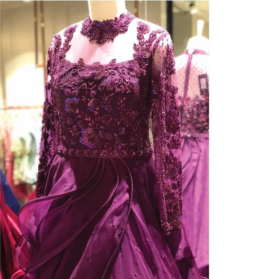 Purple Designer Embroidered Tissue Net Gown – Sulbha Fashions