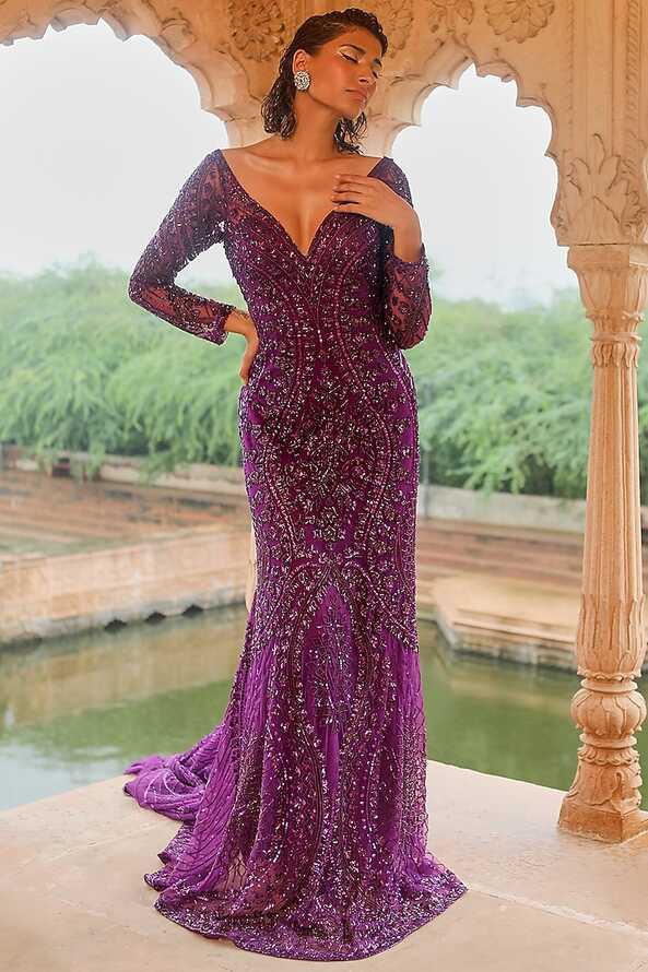 Purple Embellished Trail Gown Design by Jigar Mali at Pernia&#39;s Pop ...