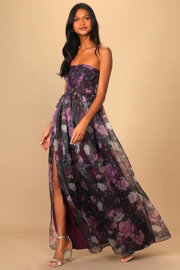 Purple Floral Maxi - Organza Floral Maxi - Poofy Floral Gown - Lulus