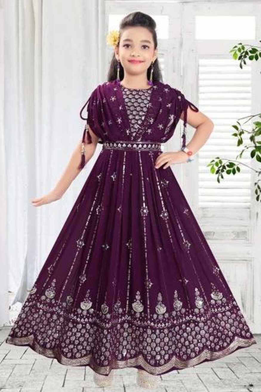 Purple Georgette Girls Party Wear Embroidered Gown at Rs 1250 in ...