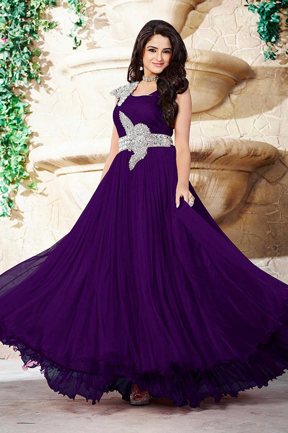 Purple Georgette Prom Dresses Gown Online – DMV14999