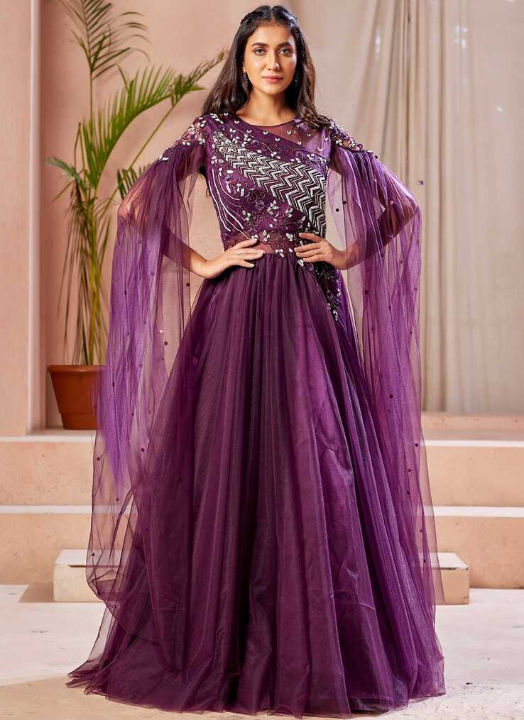 Purple Net Fancy Designer Gown -