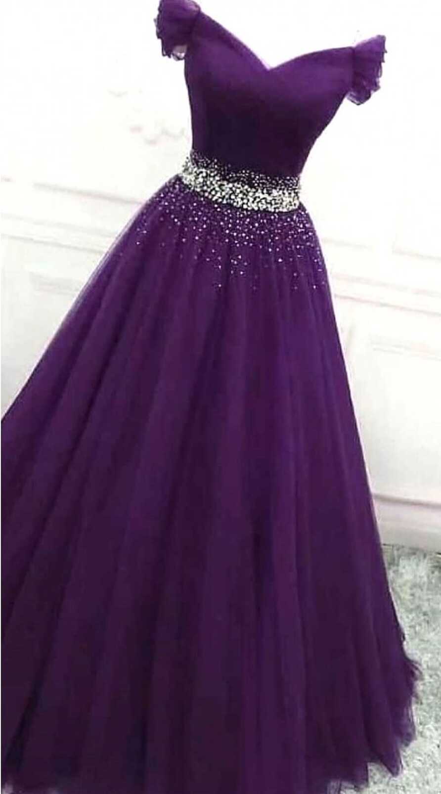 Purple Net Party Gown | Party wear gowns, Net gown designs, Frocks ...