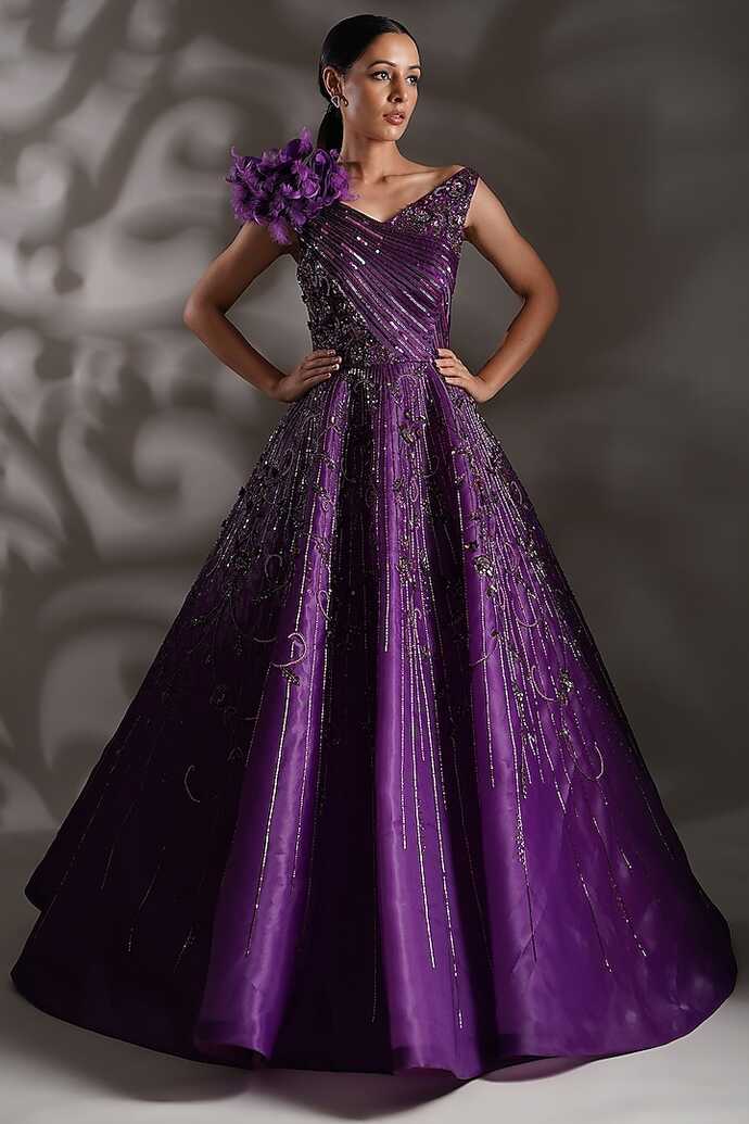 Purple Organza Sequins Embroidered Gown Design by Chaashni by ...