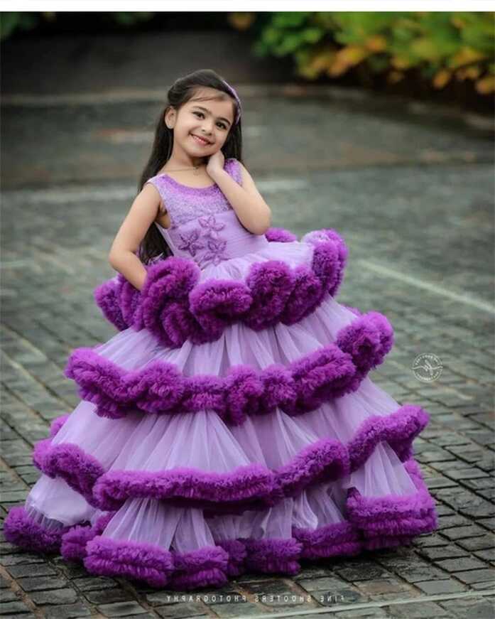 Purple Princess Dresses for Girls Flowers Christmas Jewel Neck ...