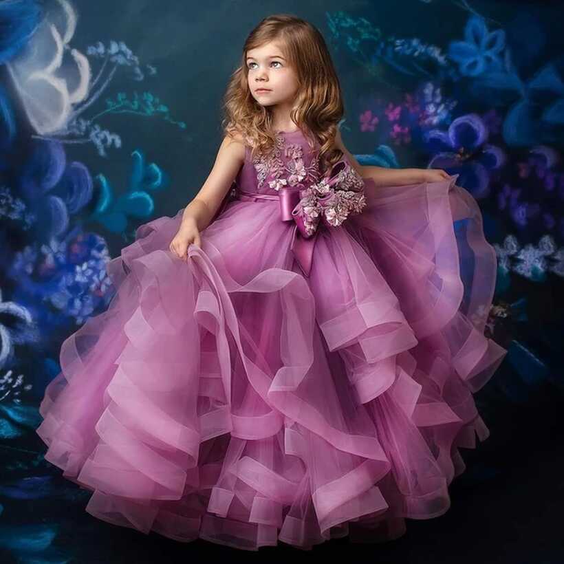 Purple Princess Girls Pageant Dress for Photoshoot Tulle Long First ...