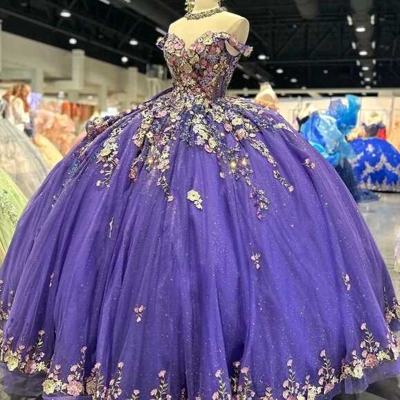 Purple Princess Quinceanera Dresses Ball Gown Off The Shoulder ...