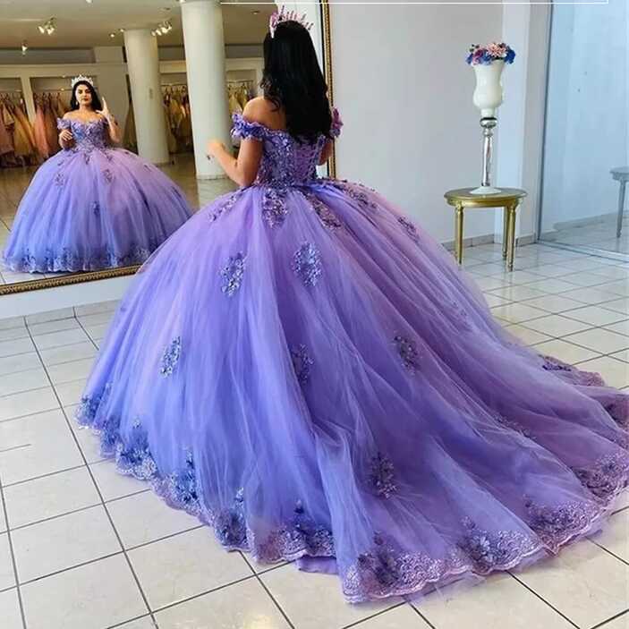 Purple Princess Quinceanera Dresses Off Shoulder Puffy Sweet 15 16 ...