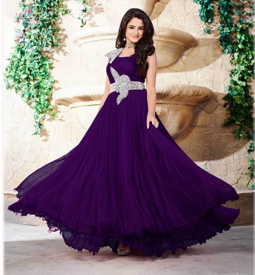 Purple Pure Satin Designer Gown 58098