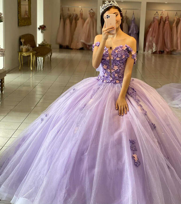 Purple Quinceanera Dresses Off The Shoulder Sweet 15 16 Princess ...