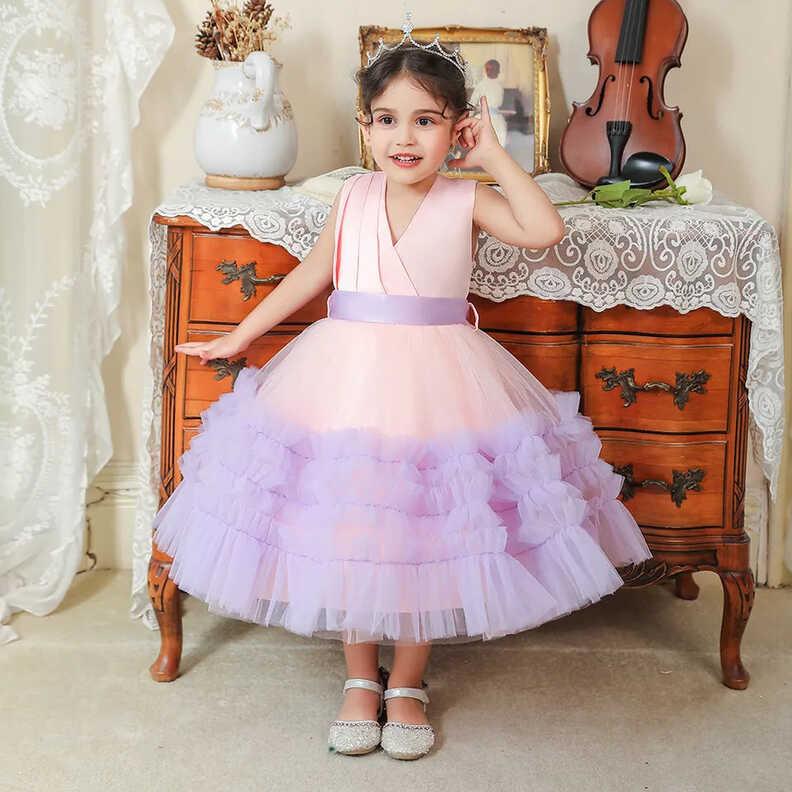 Purple Ruffles Soft Pink Birthday Party Wear Dress for Baby Girls ...