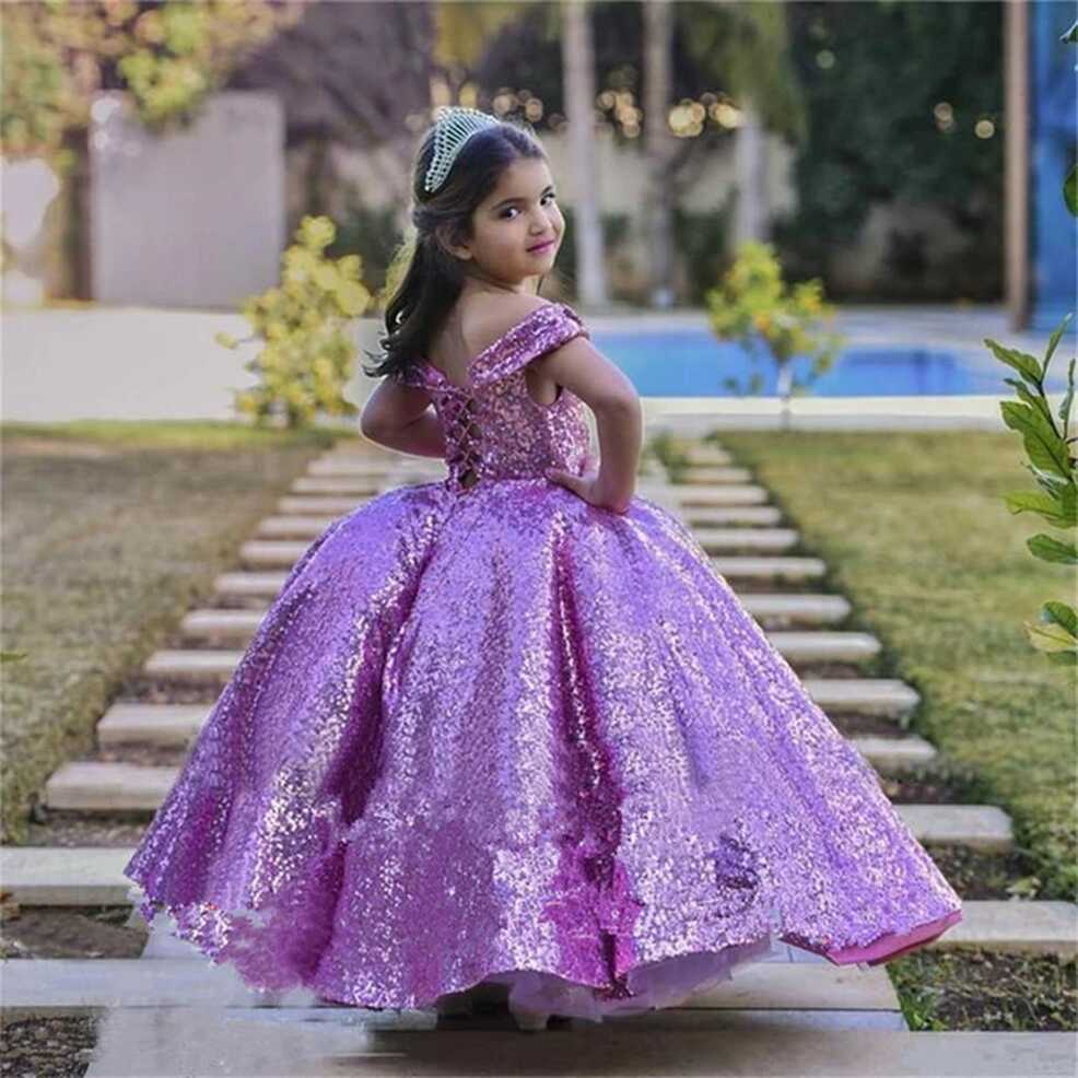 Purple Sequined Pageant Dresses For Girls Princess Off Shoulder ...