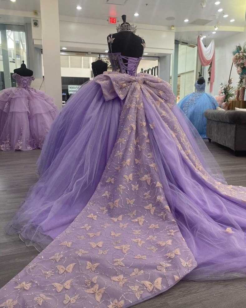 Purple Tulle Ball Gown With Butterflies,Sweet 16 Dress,Purple ...