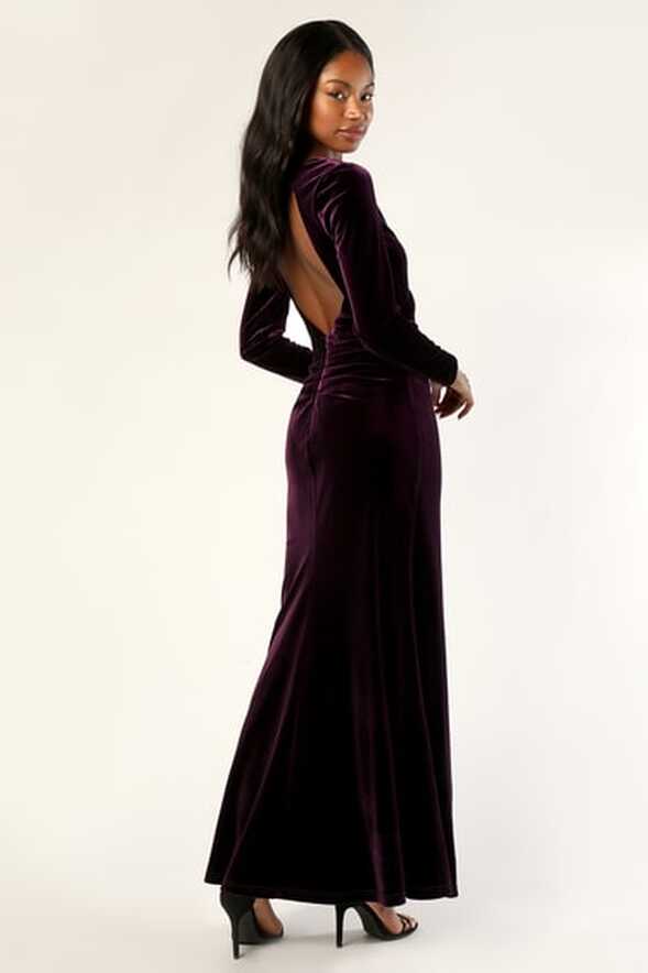 Purple Velvet Dress - Long Sleeve Velvet Dress - Backless Maxi - Lulus