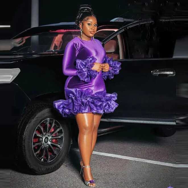 Purple Velvet Short Cocktail Dresses Ruffles Tiered Mini Aso Ebi ...