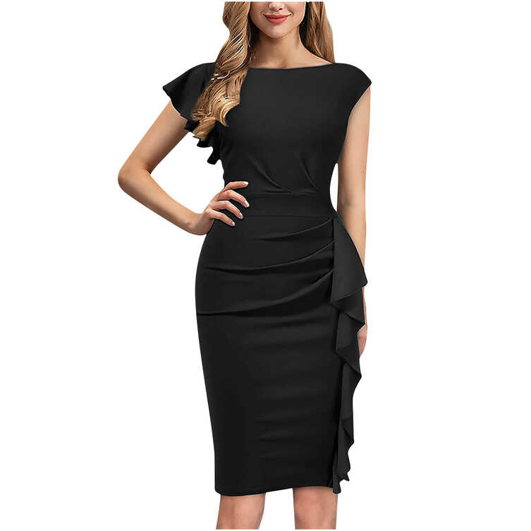 QUYUON Women&#39;s Ruched Bodycon Dress Business Casual Pencil Dress ...