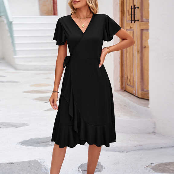 QUYUON Womens Summer Wrap Midi Dress Formal Wedding Guest Dresses ...