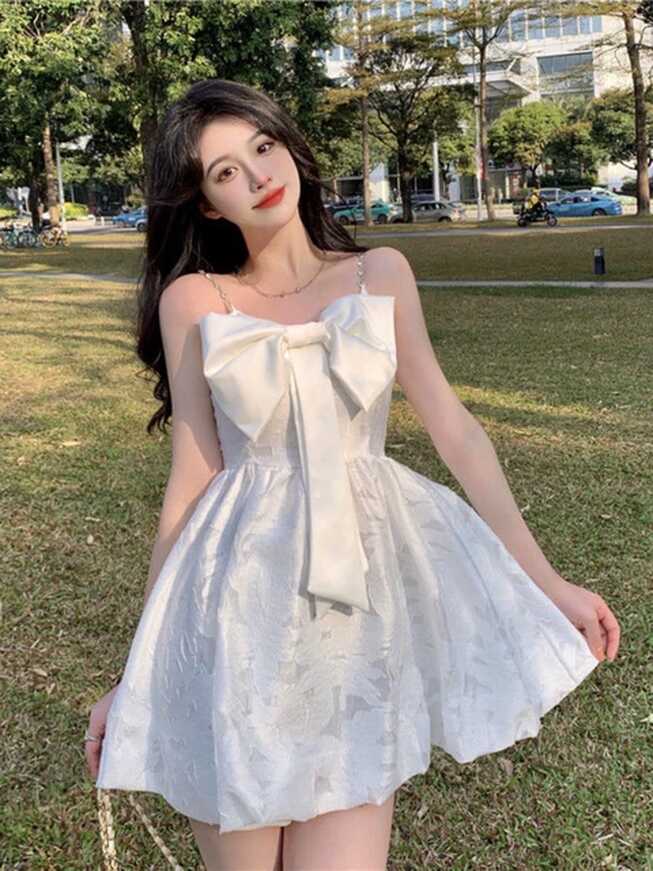 QWEEK Sweet Kawaii White Slip Dress Women Korean Fashion Kpop ...