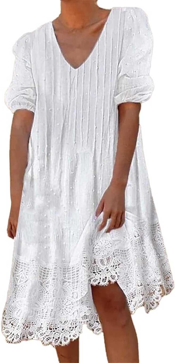 QWUVEDS Women&#39;s Lace Summer Lace Casual White Dress Spring Women&#39;s ...