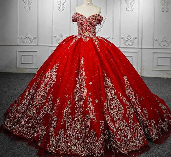 Quinceañera Dress Red Ball Gown – TulleLux Bridal Crowns &amp; Accessories