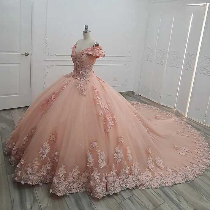 Quinceanera Dress Pink Princess Sweet 16 Party Dress 3D Flowers ...