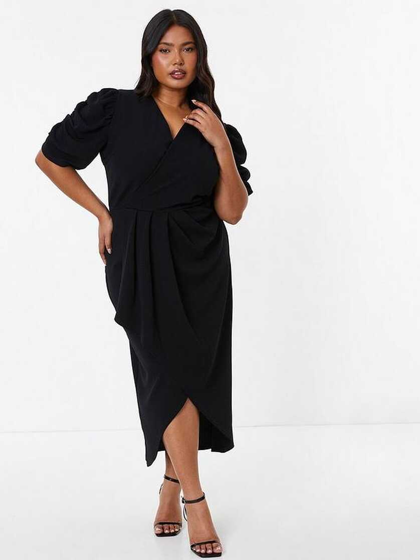 Quiz Curve Black Wrap Midi Dress | Very.co.uk