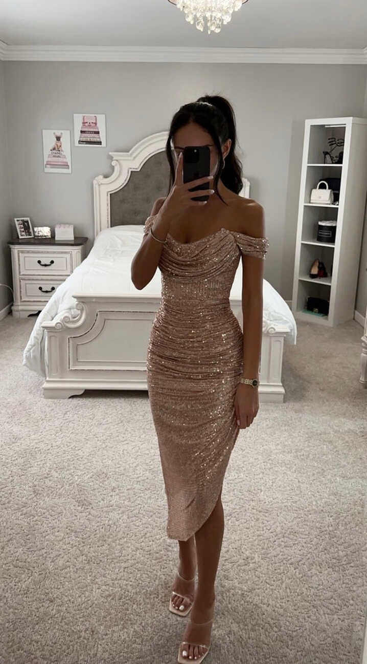 ROSE GOLD SPARKLY MIDI DRESS – SHOP DDMINE