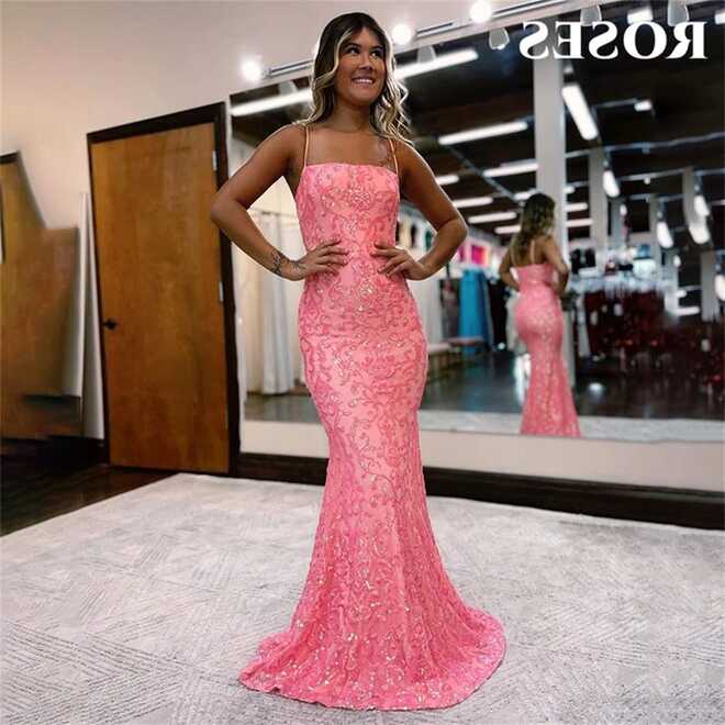 ROSES Spaghetti Strap Prom Dress Pink Blush Celebrity Dresses ...