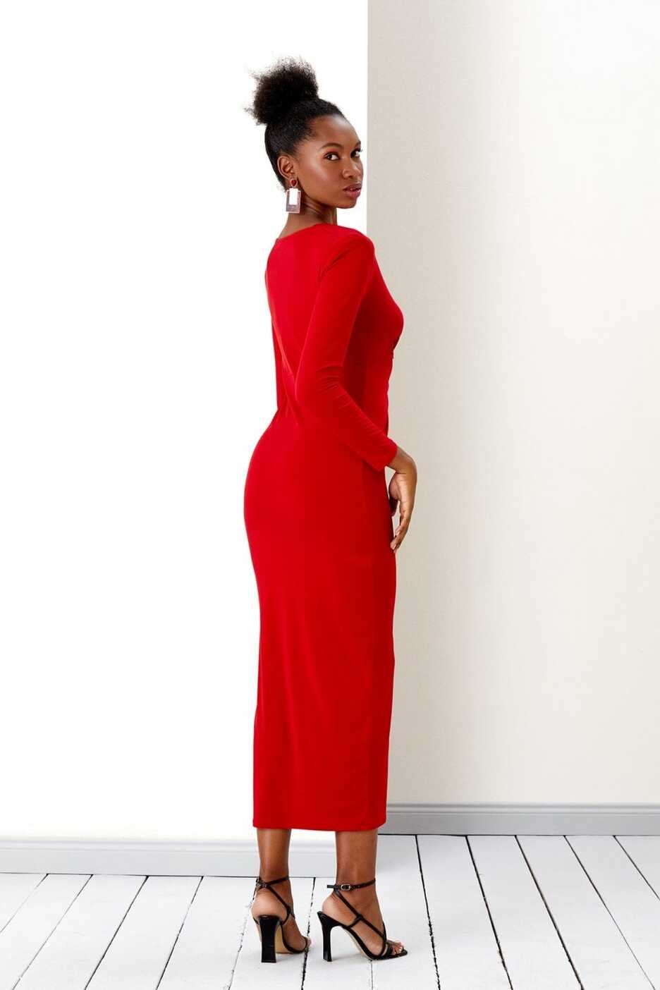 Radiant Red Affair Long Sleeve Twist Maxi Dress - Sale from Yumi UK