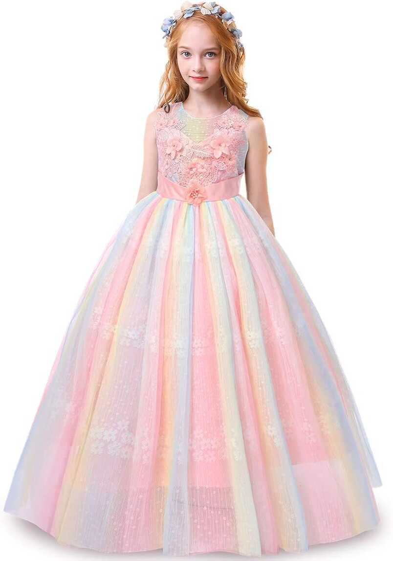 Rainbow Wedding Dress Flower Girl Dresses Embroidery Floral Lace ...