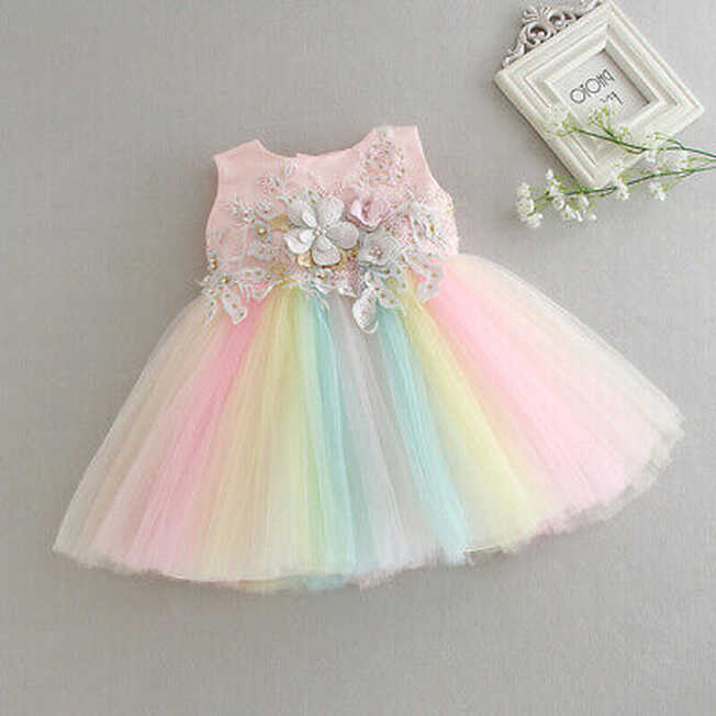 Rainbow beaded Baby girl fairy princess birthday wedding formal ...