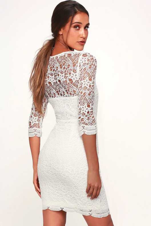 Rainey White Lace Long Sleeve Bodycon Dress