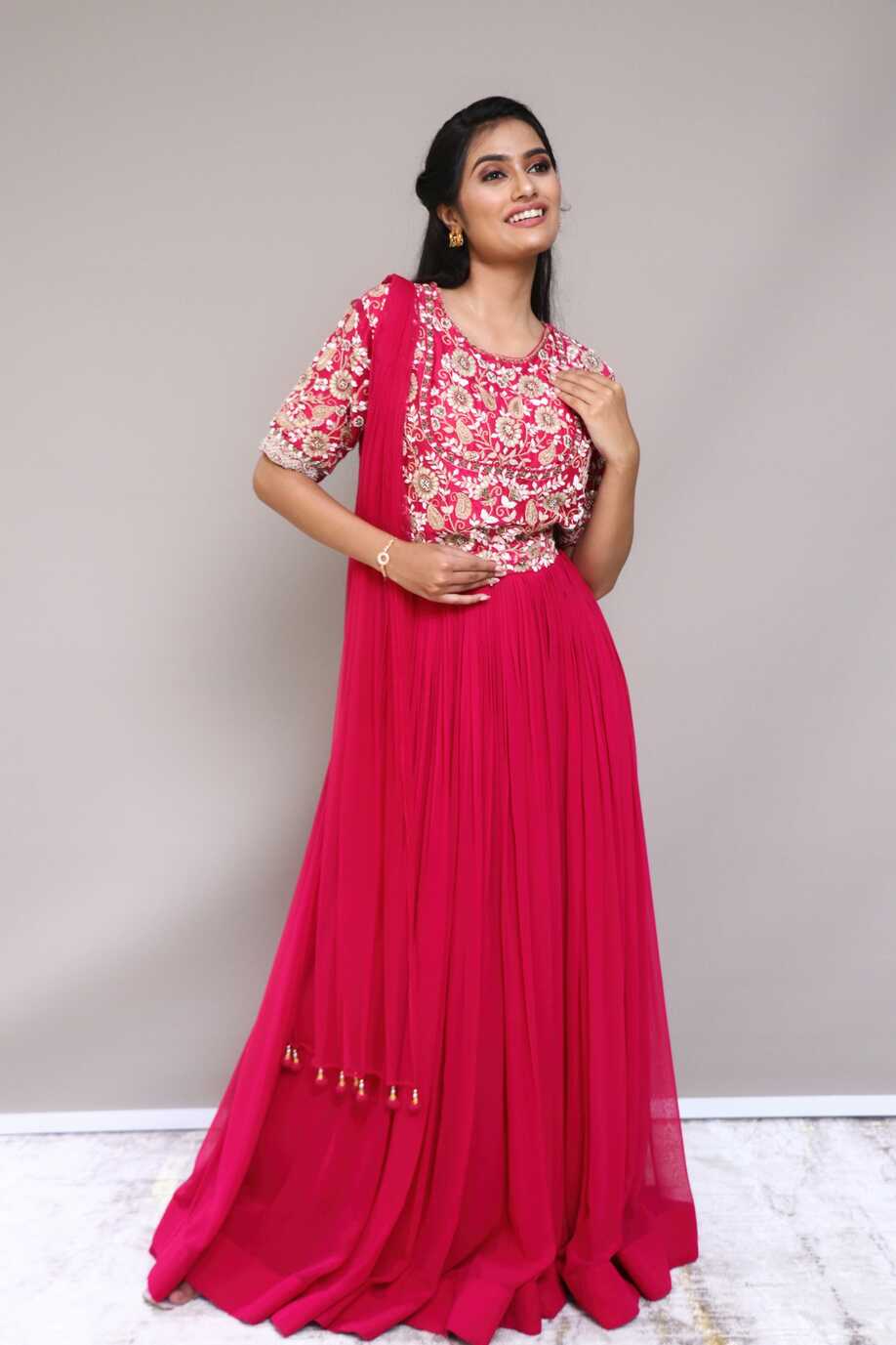 Rani pink gown with dupatta