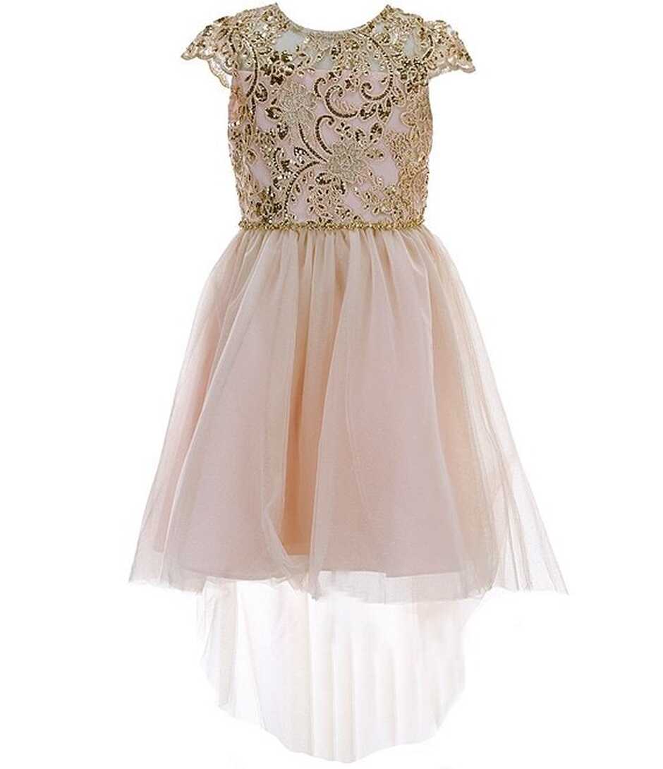 Rare Editions Big Girls 7-16 Cap Sleeve Sequin-Embellished /Sheer ...