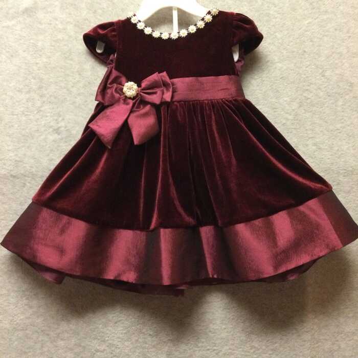 Rare Editions Dress Baby Girl 12 Months Burgundy Velvet Taffeta ...