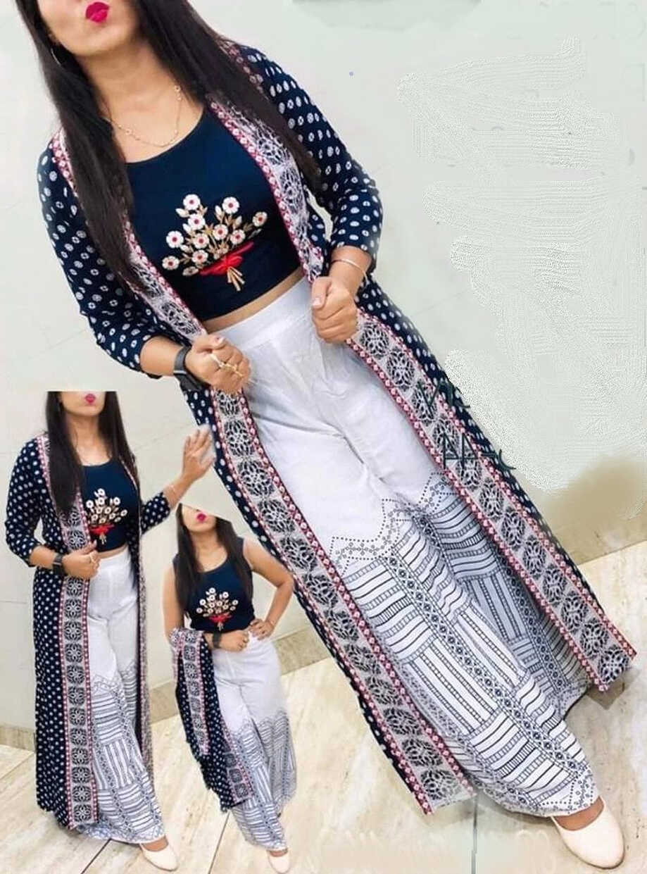 Rayon 14 kg embroidery 3 Piece Dress Set ( top, pant, jacket ...