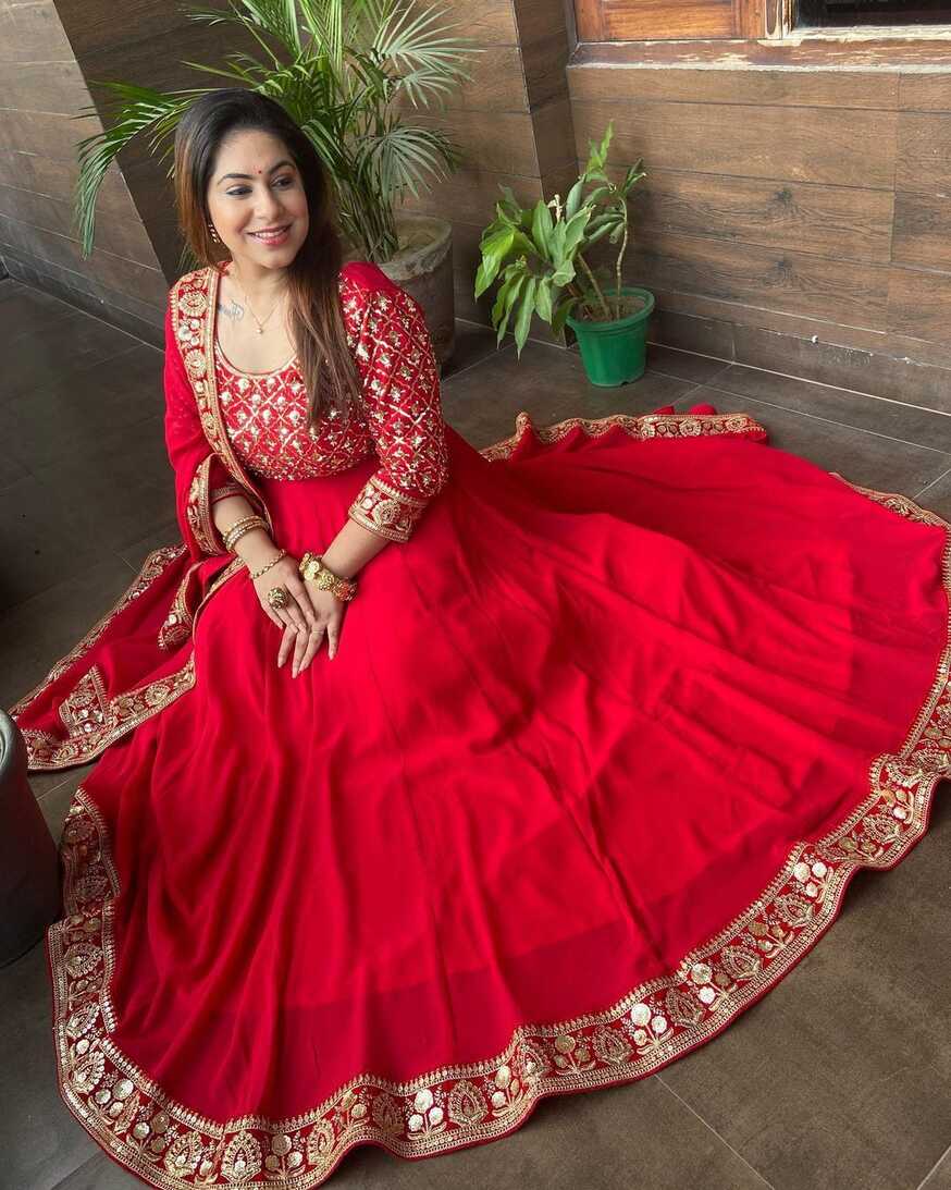 Ready to Wear Fully Stitched Red Party Wear Gown – Prititrendz