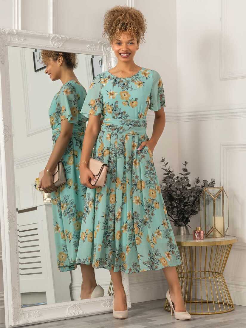 Reagan Floral Print Chiffon Dress, Light Green – Jolie Moi Retail