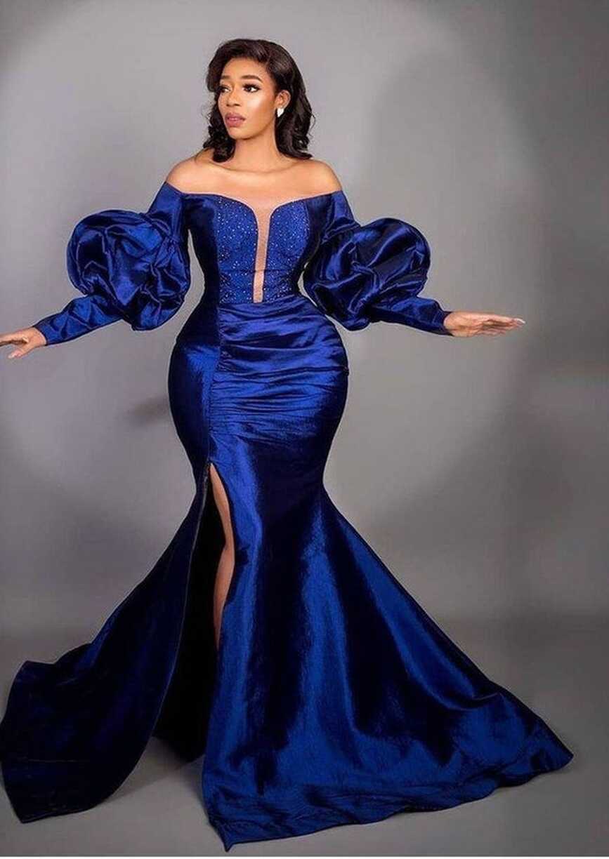 Reception Blue Dress, Royal Blue Evening Dresses, off Shoulder ...